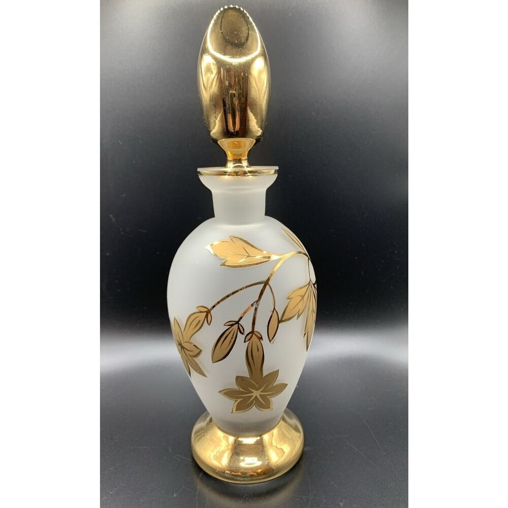Vintage Frosted Gold Accents Cologne Perfume Dresser Bottle 9.5” Minor Wear